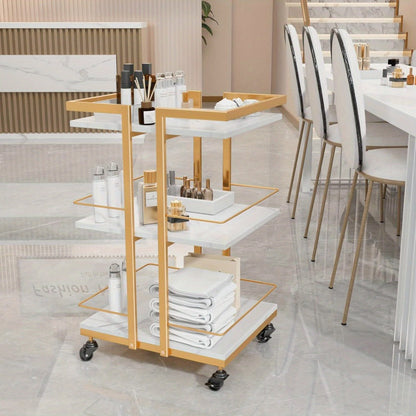 3-Shelf Rolling Salon Cart with Lockable Wheels 130lbs per Shelf – Heavy Duty Metal Frame Waterproof Utility Trolley for Esthetician, Spa, Tattoo, Massage & Manicure, Gold White Rose Gold Black