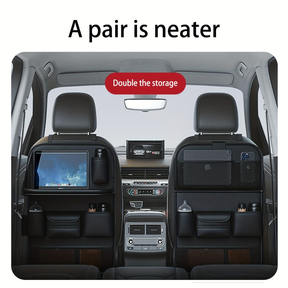 Car Backseat Organizer with Foldable Table Tray & Tablet Holder – PU Leather Seat Back Protector Kick Mat, Multi-Pocket Storage for Kids & Travel