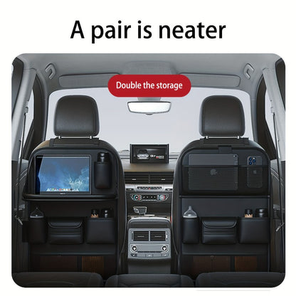 Car Backseat Organizer with Foldable Table Tray & Tablet Holder – PU Leather Seat Back Protector Kick Mat, Multi-Pocket Storage for Kids & Travel