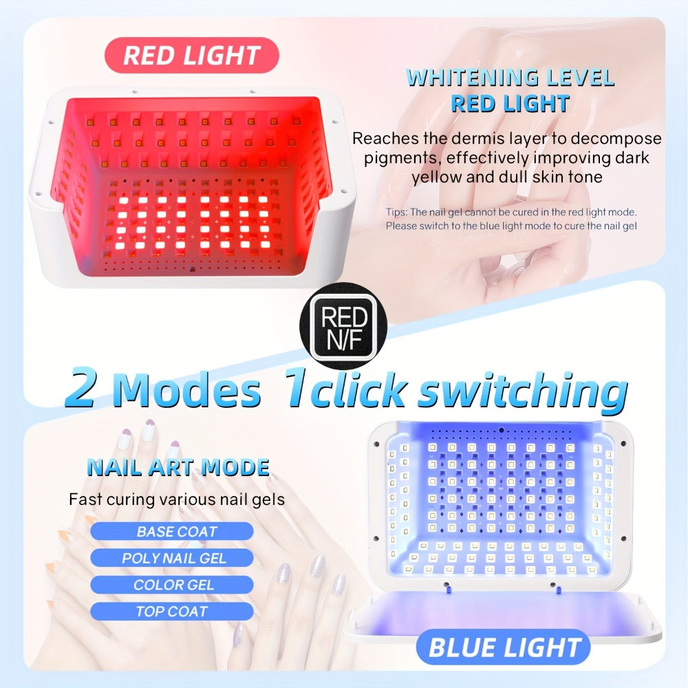 Dual Hand LED Nail Lamp – 2-in-1 Blue & Red Light Gel Curing Light with Removable Plate, 4 Timers & Auto Sensor | Professional Fast Nail Dryer for Both Hands, Home & Salon DIY Manicure