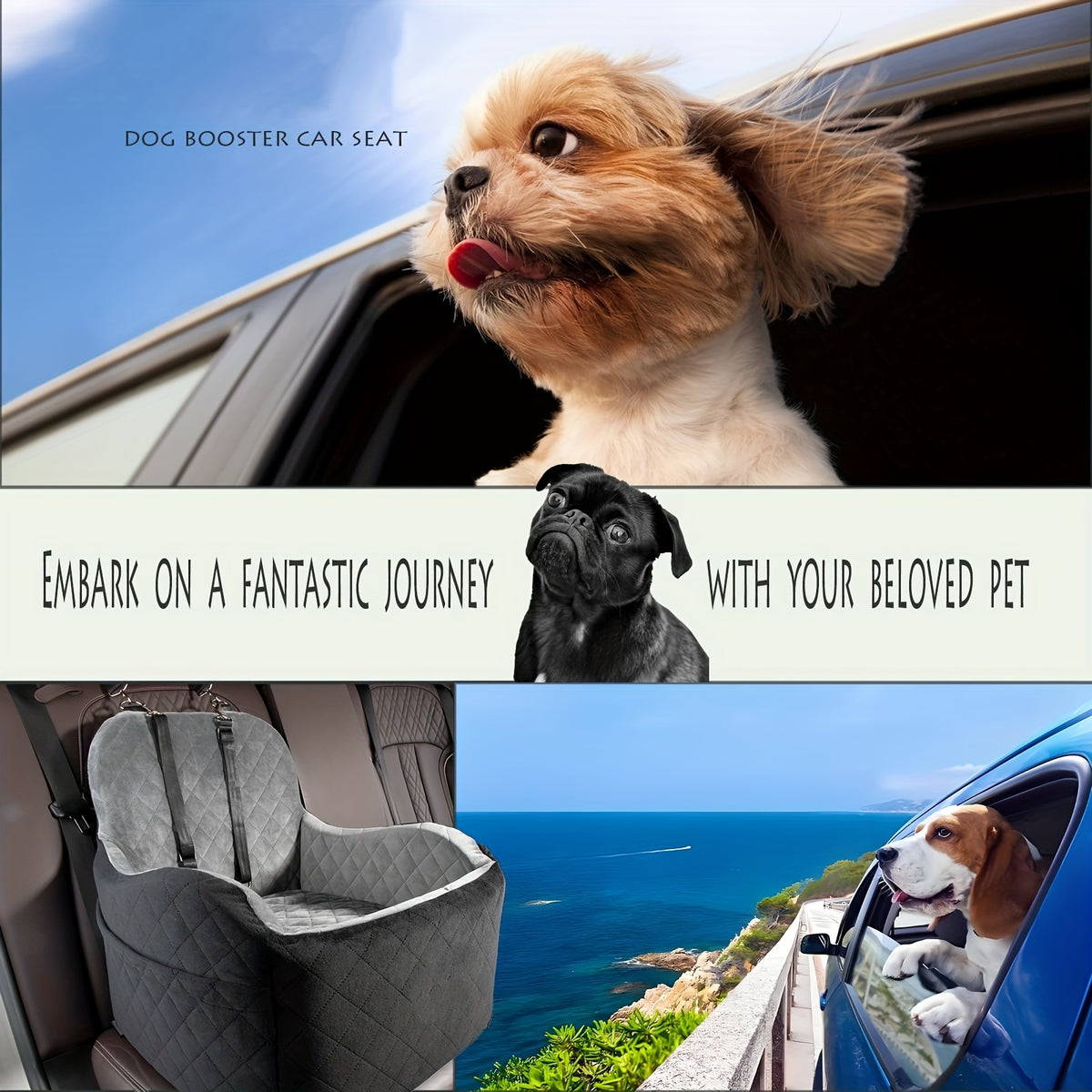 Dog Booster Car Seat for S/M Dogs Up to 35lbs, Soft 6in Elevated Cushion, Fits In Front/Back Seat, Fully Detachable And Washable, 2 Storage Pockets & 3 Straps, Easy to Install