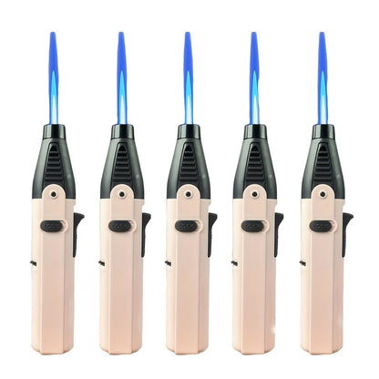 Windproof Torch Lighter 5 Pack Outdoor Butane Gas Lighter Set 1300 1800 Degree Blue Flame Safety Lock Gift Box Camping BBQ Candle Fireplace Butane Not Included