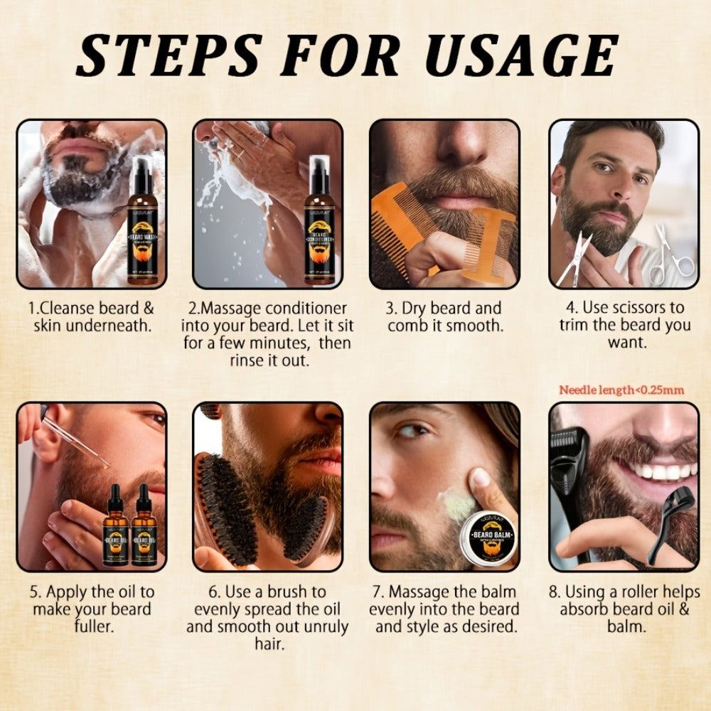 Beard Oil & Balm Grooming Kit for Men — 9-Piece Complete Beard Care Set with Conditioner Wash Brush Comb Clippers Travel Pouch, Beard Pen Option, Birthday Father's Day Gift