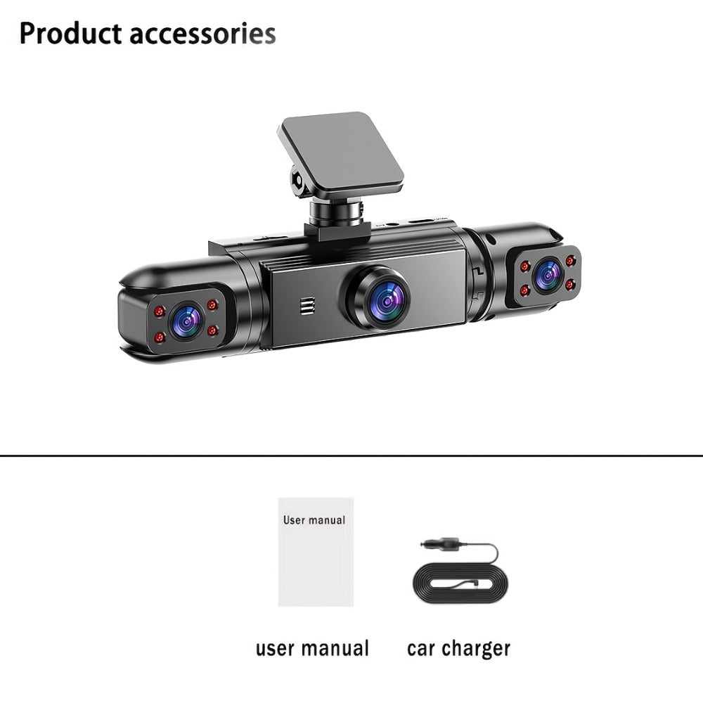 360° 4-Channel Dash Cam 1080P Front + 720P Rear Left Right Full Coverage, WDR Night Vision, G-Sensor, Loop Recording – Optional 64GB TF Card, Car Safety Driving Recorder