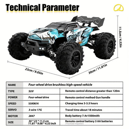 70KM/H High-Speed RC Off-Road Car 1:16 Scale 4WD – 2.4GHz Remote Control Truck with Simulation Structure, All-Terrain Monster Truck for Kids & Adults, Birthday Gift, Red Blue Black