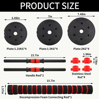 Adjustable Dumbbell Set 44lb | Men Women Free Weight Barbell with Thick Connecting Bumper Plates | Home Gym Strength Training Equipment Combo for Fitness Workout Black
