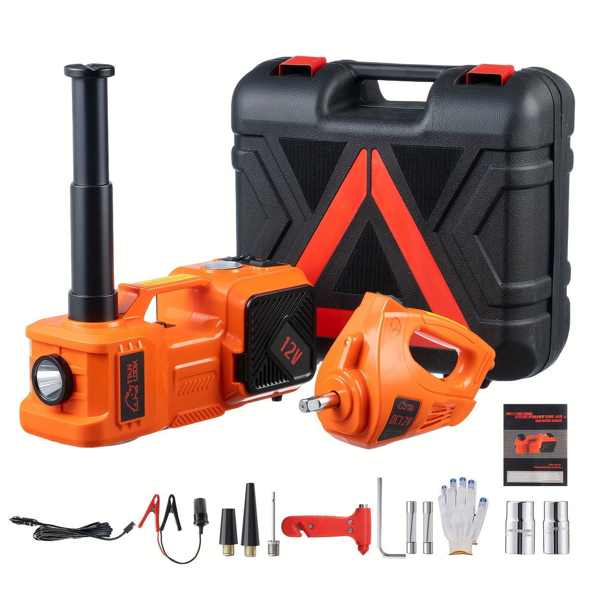 Electric Car Jack, Portable Car Lift with Built-in Air Pump, 5-ton/11023-pound Hydraulic Jack, Equipped with Electric Impact Wrench, And LED Lighting for SUV, MPV, Sedan, Truck Tire Replacement And Garage Maintenance