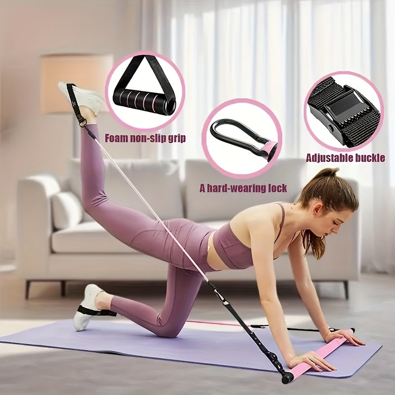 Resistance Band Pilates Bar Kit 8-Piece – 150LB Bands, Ankle Straps & Drawstring Bag, Portable Home Gym Fitness Set for Full Body Workout for Men & Women