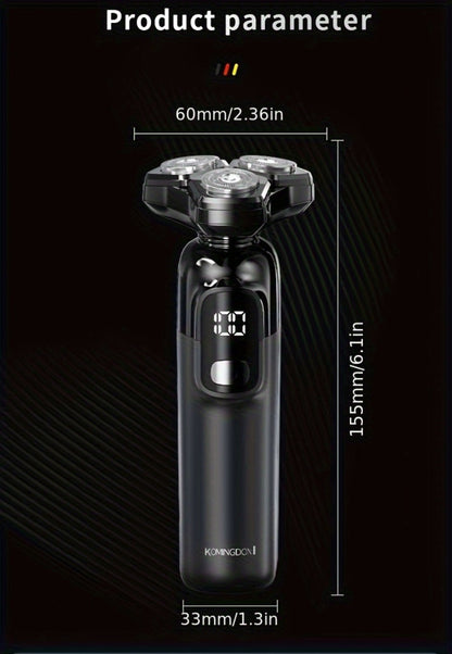 Rotary Shaver for Men 3-in-1 Cordless Rechargeable Electric Razor - Floating Head Wet Dry Shaver, 800mAh Lithium Battery, LED Display, Nose Hair & Sideburns Trimmer, Father's Day Gift