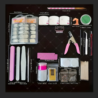 Acrylic Nail Powder Kit 12 Colors Glitter – Complete Beginner Nail Extension Tool Set with Nail Plate, Press Bottle & Extension Paper Holder for Salon & DIY Home Nail Art