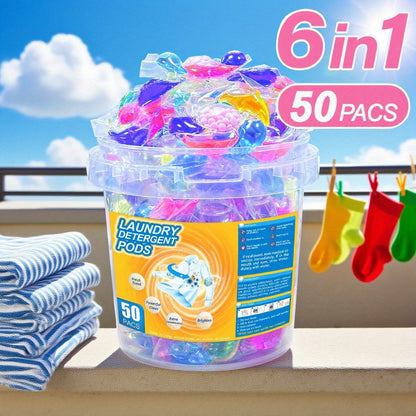 Laundry Detergent Pods 50 Count 6-in-1 Laundry Beads Stain Removal Long-Lasting Fragrance Freshening Beads Deep Clean Fabric Softening Brightening All-in-One Laundry Pods 1 Box