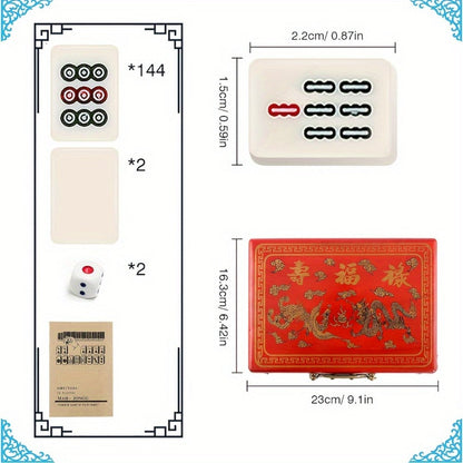 146-Tile Mahjong Set with Chinese Dragon Design - Classic Ivory Style, Durable Vinyl Case, Wind Indicator & Dice | Traditional Chinese Mahjong Game for Family Game Night | Best Gift for Adults
