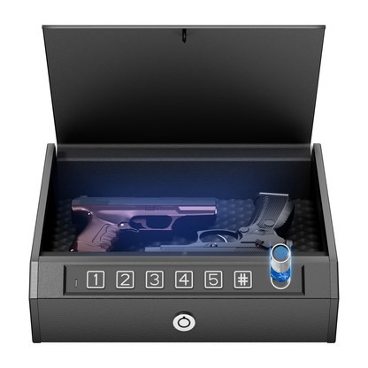 Biometric Gun Safe Fingerprint Digital PIN & Key Unlock 3-Way Access Internal Light Silent Mode Emergency Power Supply Gun Lock Box for Home Bedroom Nightstand Car