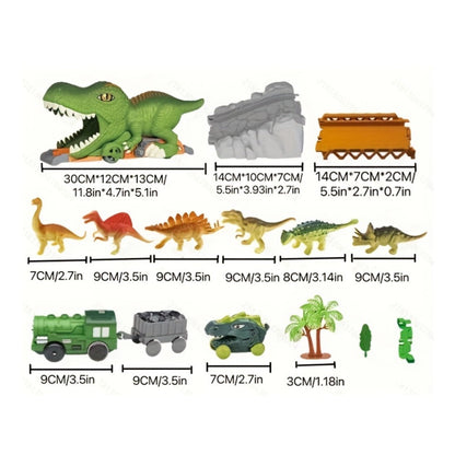 Electric Dinosaur Train Track Set 121pcs – Battery Powered Dino Swallowing Car Sliding Train Toy with Random Car Combinations for Boys Girls Kids Ages 3 4 5 6+