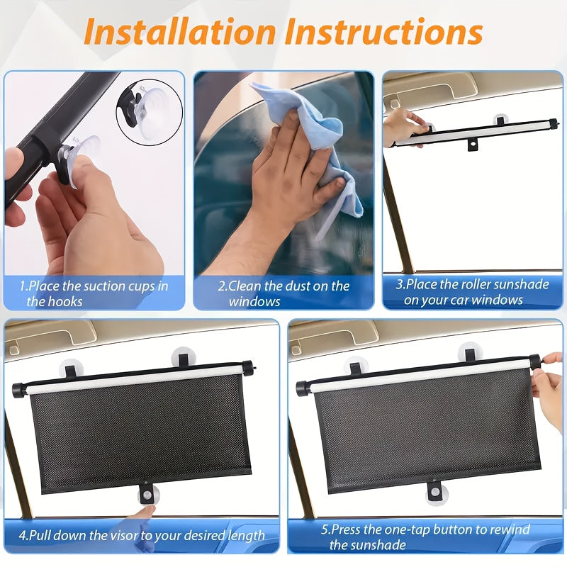 Set of 2 Car Window Curtains with One-Click Storage, Made of PVC in Black. These Retractable Side Curtains Are Easy to Install And Effectively Block UV Rays And Intense Sunlight. They Serve As Anti-Glare Heat Shields