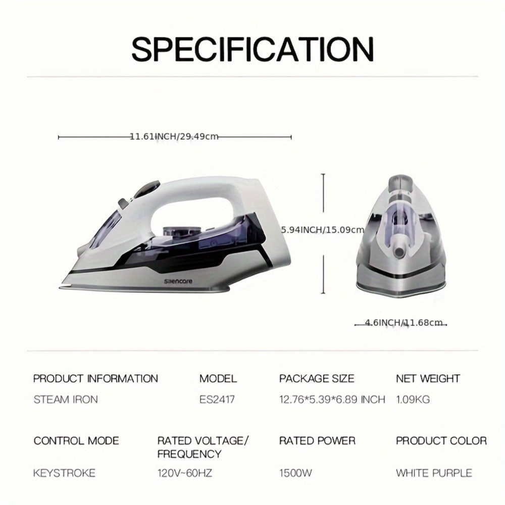 Steam Clothes Iron with Ceramic Coated Soleplate – Precision Thermostat, 3-Way Auto-Off, Self-Cleaning, Anti-Calcium & Anti-Drip, Lightweight Travel & Home Garment Iron