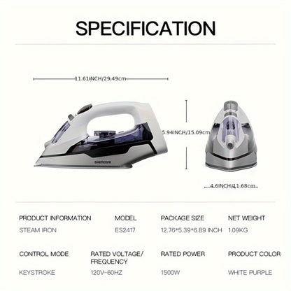 Steam Clothes Iron with Ceramic Coated Soleplate – Precision Thermostat, 3-Way Auto-Off, Self-Cleaning, Anti-Calcium & Anti-Drip, Lightweight Travel & Home Garment Iron