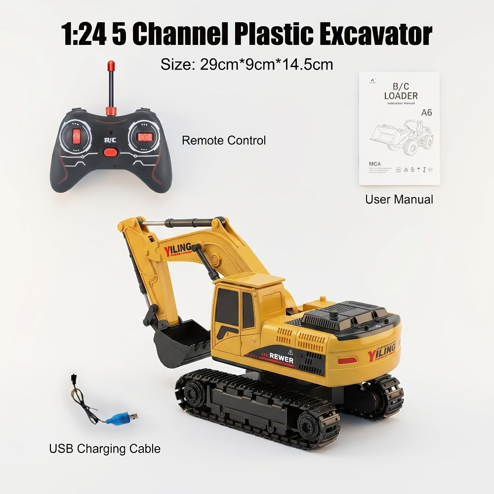 RC Excavator Toy for Kids Track Type 2.4GHz – 1200mAh Rechargeable Remote Control Construction Truck with Metal Shovel & LED Light, STEM Gift for Boys Ages 6 7 8 9 10 11 12 Birthday Christmas (Metal/Plastic/Mini)