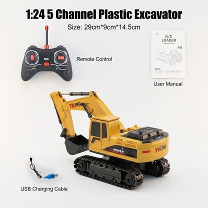 RC Excavator Toy for Kids Track Type 2.4GHz – 1200mAh Rechargeable Remote Control Construction Truck with Metal Shovel & LED Light, STEM Gift for Boys Ages 6 7 8 9 10 11 12 Birthday Christmas (Metal/Plastic/Mini)