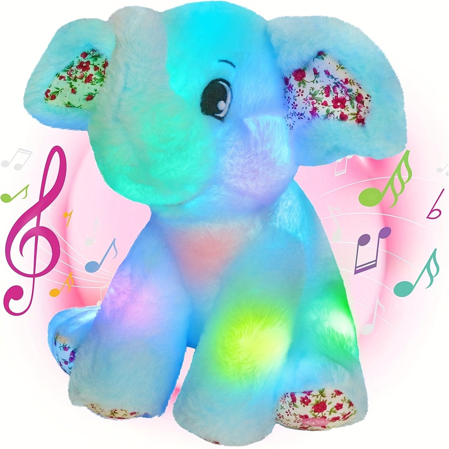 Glowing Elephant Stuffed Animal Plush Toy with LED Lights & Lullabies — Soft Floppy Blue Elephant Nightlight Companion for Babies Toddlers Kids | Birthday Easter Christmas Baby Shower Gift