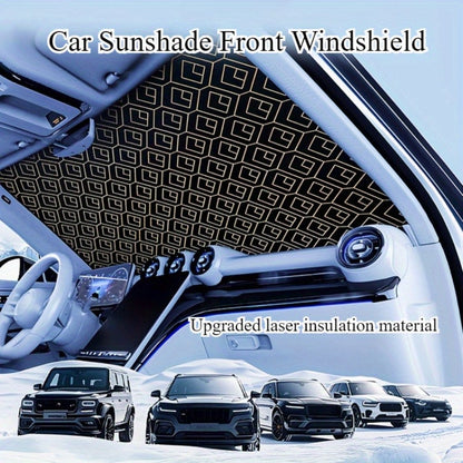 Laser Insulation Windshield Sunshade 5-Layer Thickened Front Window Heat Blocker Diamond Pattern Gold Black Fits All Vehicles Ford F150 Toyota Tundra Sienna UV Sun Protection Car Heat Shield