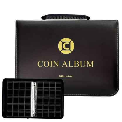 Coin Collection Book with Zipper & Handle 200/320 Pockets – 10/20 Page Coin Storage Album for Currency & Commemorative Coins, Fits 20/25/27/30mm Coins, Black & Blue
