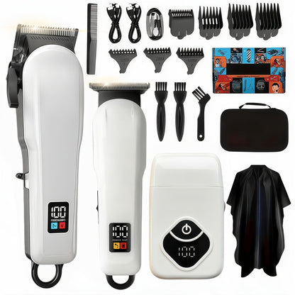 USB Rechargeable Hair Clipper for Men with LCD Display — Professional Large-Capacity Battery Clipper, Reinforced White Design, Home Salon & Travel Essential, Gift for Dad & Son