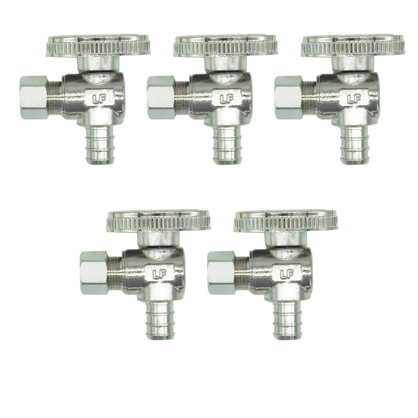 PEX Angle Stop Valve 5pcs - 1/2" PEX x 3/8" OD Compression, 1/4 Turn Shut-Off Valve, Lead-Free Chrome Brass, ASTM F1807 NSF/ANSI 61 Certified, for Bathroom Toilet Sink Plumbing