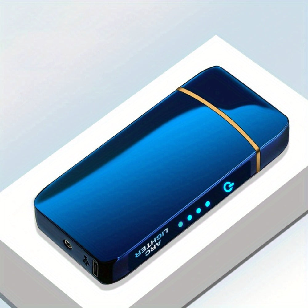 Electric Plasma Lighter USB Rechargeable – Windproof Dual Arc, LED Power Display, Touch Induction | Compact Metal Design for Outdoor Camping, Hiking & Survival | 2 Colors & 6 Styles