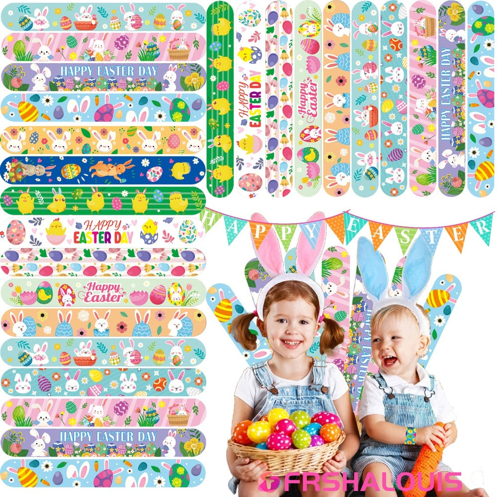 Easter Slap Bracelets for Kids 72 Pcs Bulk – Easter Basket Fillers Egg Hunt Prizes Classroom Rewards & Party Favors for Boys & Girls – PVC Snap Bracelets for Easter Spring Celebrations & School Events