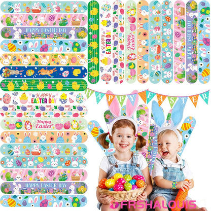 Easter Slap Bracelets for Kids 72 Pcs Bulk – Easter Basket Fillers Egg Hunt Prizes Classroom Rewards & Party Favors for Boys & Girls – PVC Snap Bracelets for Easter Spring Celebrations & School Events