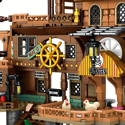 Pirate Ship Building Blocks Set 573 Pieces – Pirate's Wharf Supply Center Brick Toy, LEGO-Compatible Adventure Build for Kids & Adults, Birthday Gift for Boys Who Love Pirates & Ships