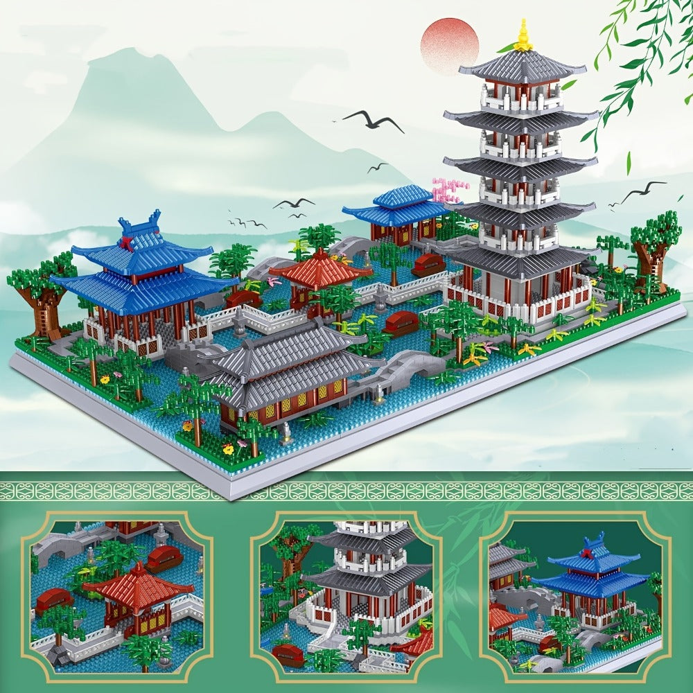 Hangzhou West Lake Building Blocks Set 3282 Pcs – Miniature Chinese Architecture Model Pagoda Cherry Blossom Collectible Landscape Display for Adults Teens Cultural Birthday Christmas Gift