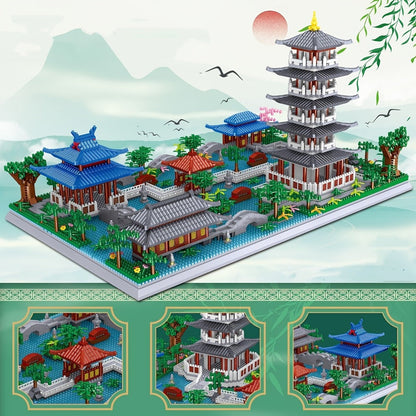 Hangzhou West Lake Building Blocks Set 3282 Pcs – Miniature Chinese Architecture Model Pagoda Cherry Blossom Collectible Landscape Display for Adults Teens Cultural Birthday Christmas Gift
