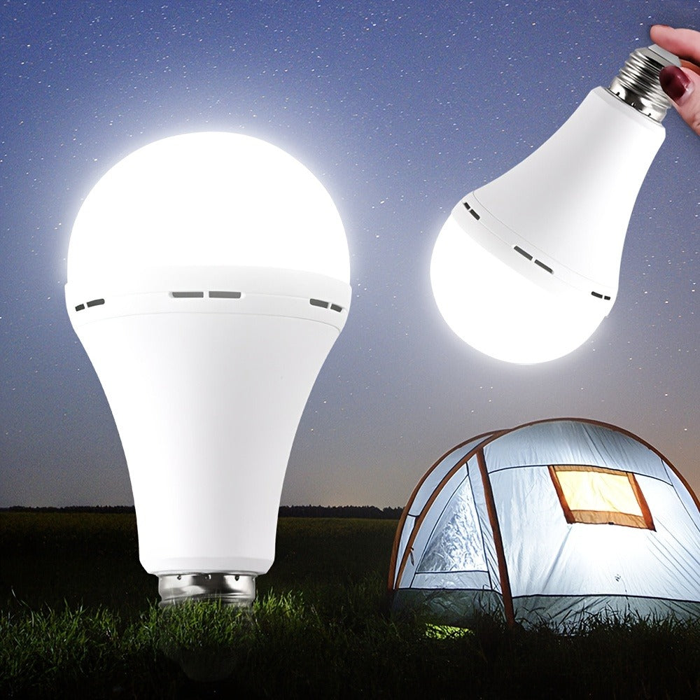Rechargeable Emergency LED Light Bulb 12W 6500K 2000mAh with Polished Metal Finish – Spherical Design Half-Flip Installation Backup Battery Bulb for Camping Hiking Indoor Outdoor Power Outage, 4 Pack