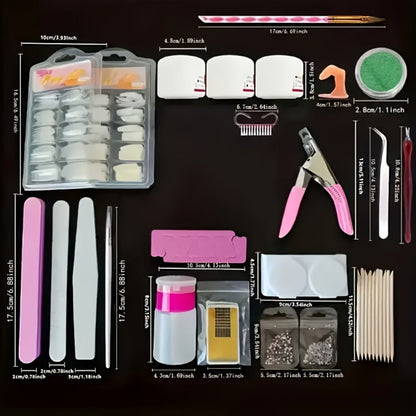 Acrylic Nail Kit 23-in-1 Complete Set with 12 Glitter Colors White & Pink Powder - DIY Nail Extension System No Glue No Liquid Needed for Beginners & Pros, Home Salon Manicure Kit for Women