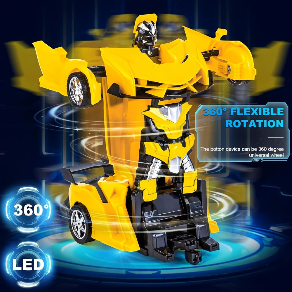 Transforming RC Robot Car for Kids 2.4GHz – One-Button Deformation Stunt Car 360 Drift LED Lights, Remote Control Toy Gift for Boys Ages 3 4 5 6 7 Birthday Easter Christmas (Red/Blue/Yellow)