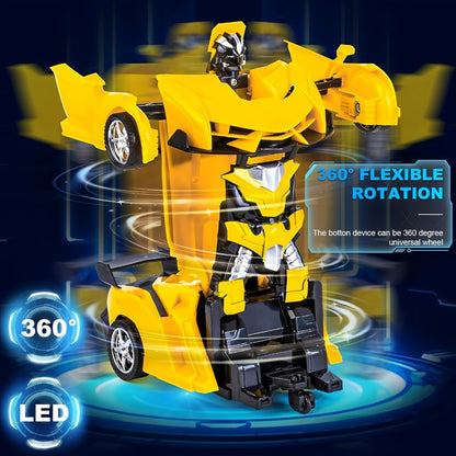 Transforming RC Robot Car for Kids 2.4GHz – One-Button Deformation Stunt Car 360 Drift LED Lights, Remote Control Toy Gift for Boys Ages 3 4 5 6 7 Birthday Easter Christmas (Red/Blue/Yellow)