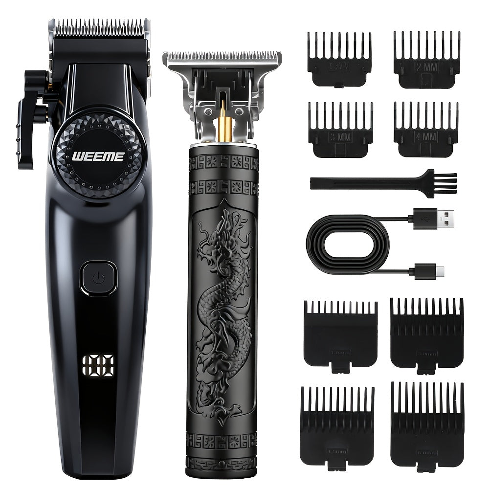 Hair Clipper Beard Trimmer for Men USB-C Rechargeable Electric Razor Dragon & Phoenix Design 4 Guide Combs - Hair Shaving Cutting Body Grooming Kit Gold Black Bronze