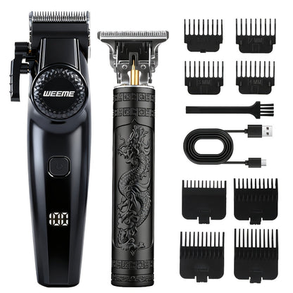 Hair Clipper Beard Trimmer for Men USB-C Rechargeable Electric Razor Dragon & Phoenix Design 4 Guide Combs - Hair Shaving Cutting Body Grooming Kit Gold Black Bronze