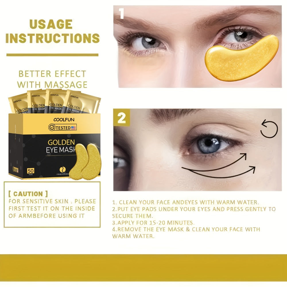 24K Gold Under Eye Patches 50 Pairs Collagen Hyaluronic Acid & Glycerin — Luxury Crystal Eye Mask for Dark Circles, Puffiness & Fine Lines | Brightening Firming Hydrating | Hypoallergenic Men & Women