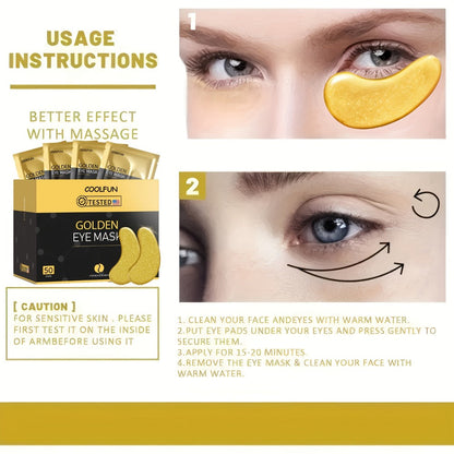 24K Gold Under Eye Patches 50 Pairs Collagen Hyaluronic Acid & Glycerin — Luxury Crystal Eye Mask for Dark Circles, Puffiness & Fine Lines | Brightening Firming Hydrating | Hypoallergenic Men & Women