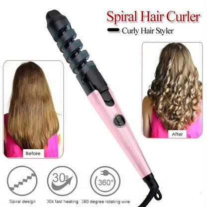 Automatic Spiral Curling Iron – Anti-Scald Fast Heating Curler for Long & Short Hair, Portable Rotating Barrel, Women Gift