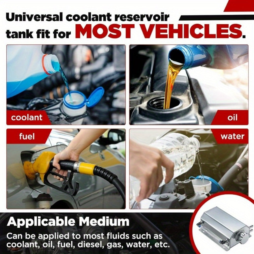 Coolant Overflow Reservoir Tank - 2L Universal Polished Aluminum Expansion Catch Can, Radiator Coolant Recovery Tank for Chevy, GMC, Buick & Most Vehicles