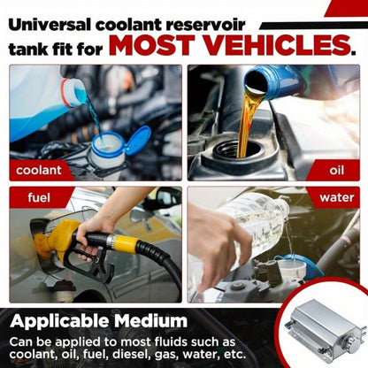 Coolant Overflow Reservoir Tank - 2L Universal Polished Aluminum Expansion Catch Can, Radiator Coolant Recovery Tank for Chevy, GMC, Buick & Most Vehicles