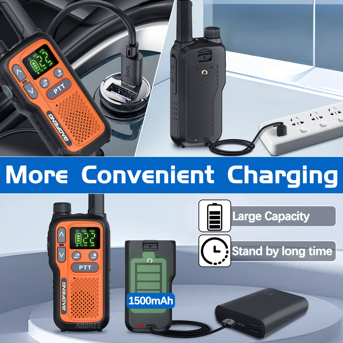 Long Range Walkie Talkies for Adults, BAOFENG 22 FRS Channels LCD Display VOX Hands-Free, USB-C Rechargeable Li-ion Battery, 2-3 Mile Range, for Hiking Camping Family Outdoor Emergency