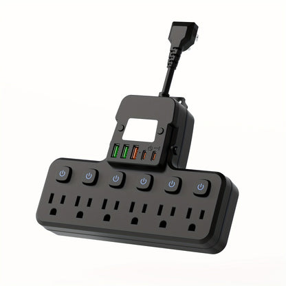 Desktop Power Strip 11-in-1 with 6 AC Outlets 3 USB-A 2 USB-C Ports 6 Individual Switches Multifunctional Charging Station for School Studio Workshop Home Office Desk