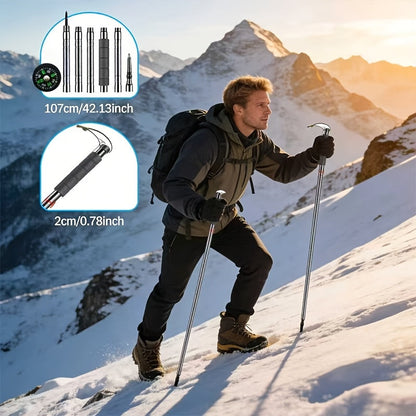 Adjustable Trekking Pole Titanium Alloy Hiking Stick with Built-in Compass Combination Lock Canvas Storage Bag Lightweight Telescopic Walking Pole for Outdoor Hiking Camping Backpacking Trail