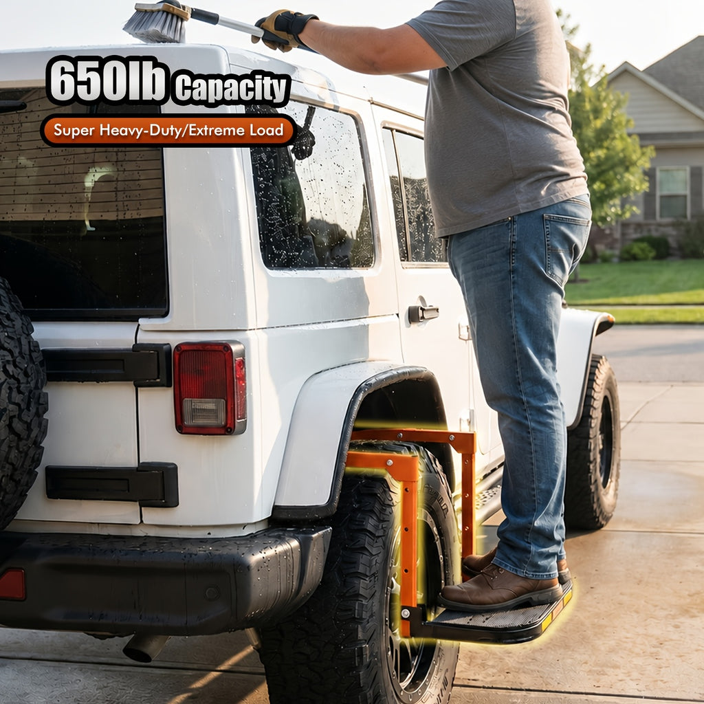 Heavy Duty Foldable Tire Step with Anti-Slip Texture, Adjustable Height, 300/650 LBS Load Capacity, Fits Tires Up to 13.5" And 15" Wide, Portable Roof Rack Climbing Step, Universal Car Additions for Truck SUV Trailer