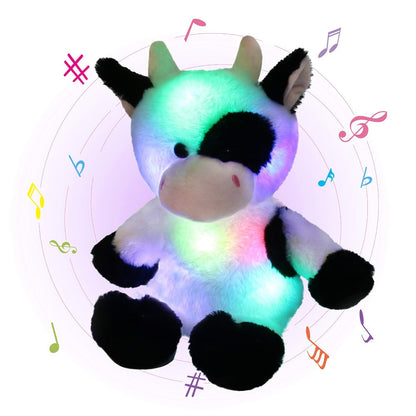 Glowing Highland Cow Plush Toy with Music No Battery Needed — Rhythmic Breathing Light Soft Stuffed Animal Calming Night Light for Baby Toddler Kids, Baby Shower Birthday Christmas Gift